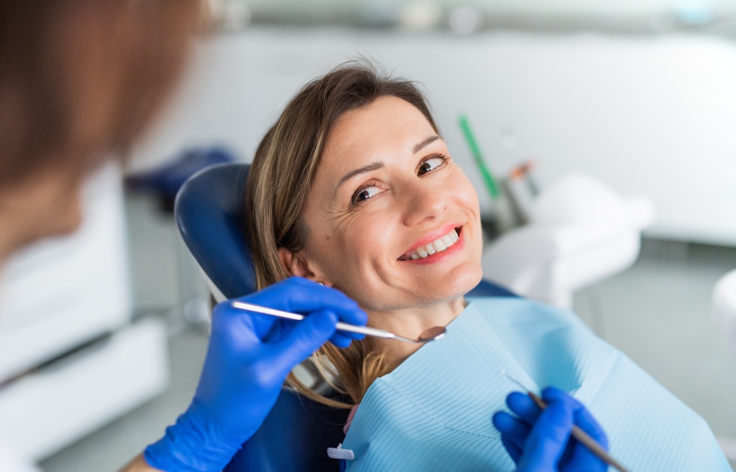 A woman has an annual dental check-up in dentist surgery., Indian Land, SC